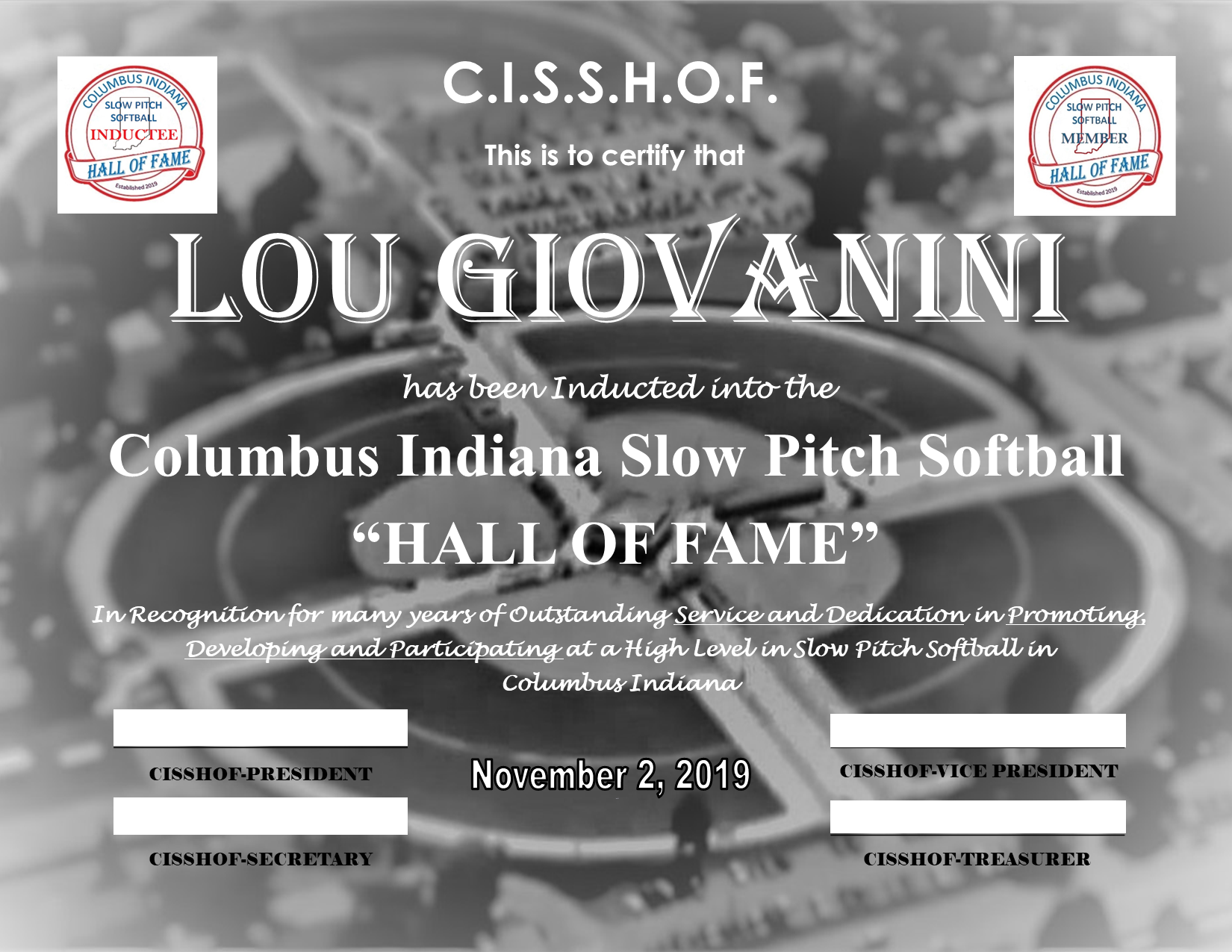 Lou Giovinini 2019 CISSHOF Certificate