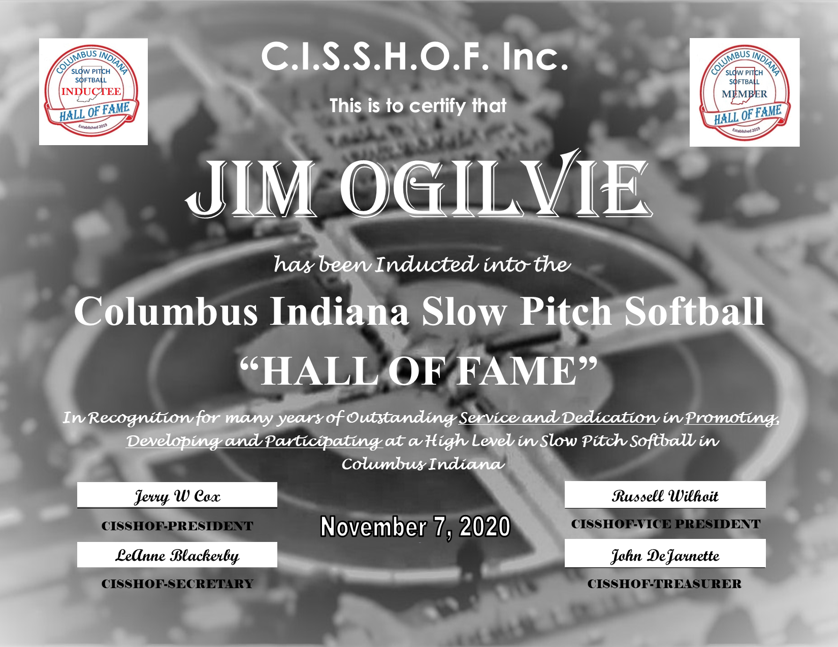 Jim Ogilvie 2020 CISSHOF Certificate