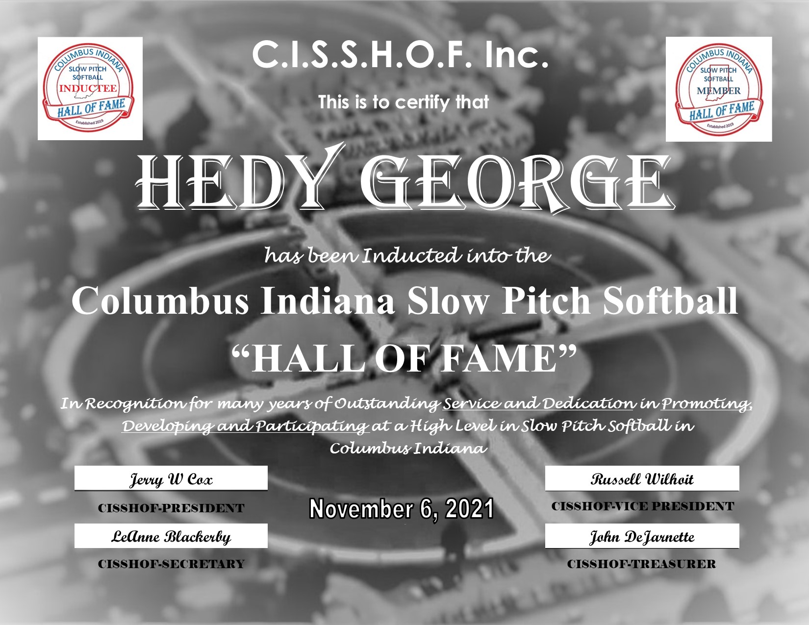 Hedy George 2021 CISSHOF Certificate