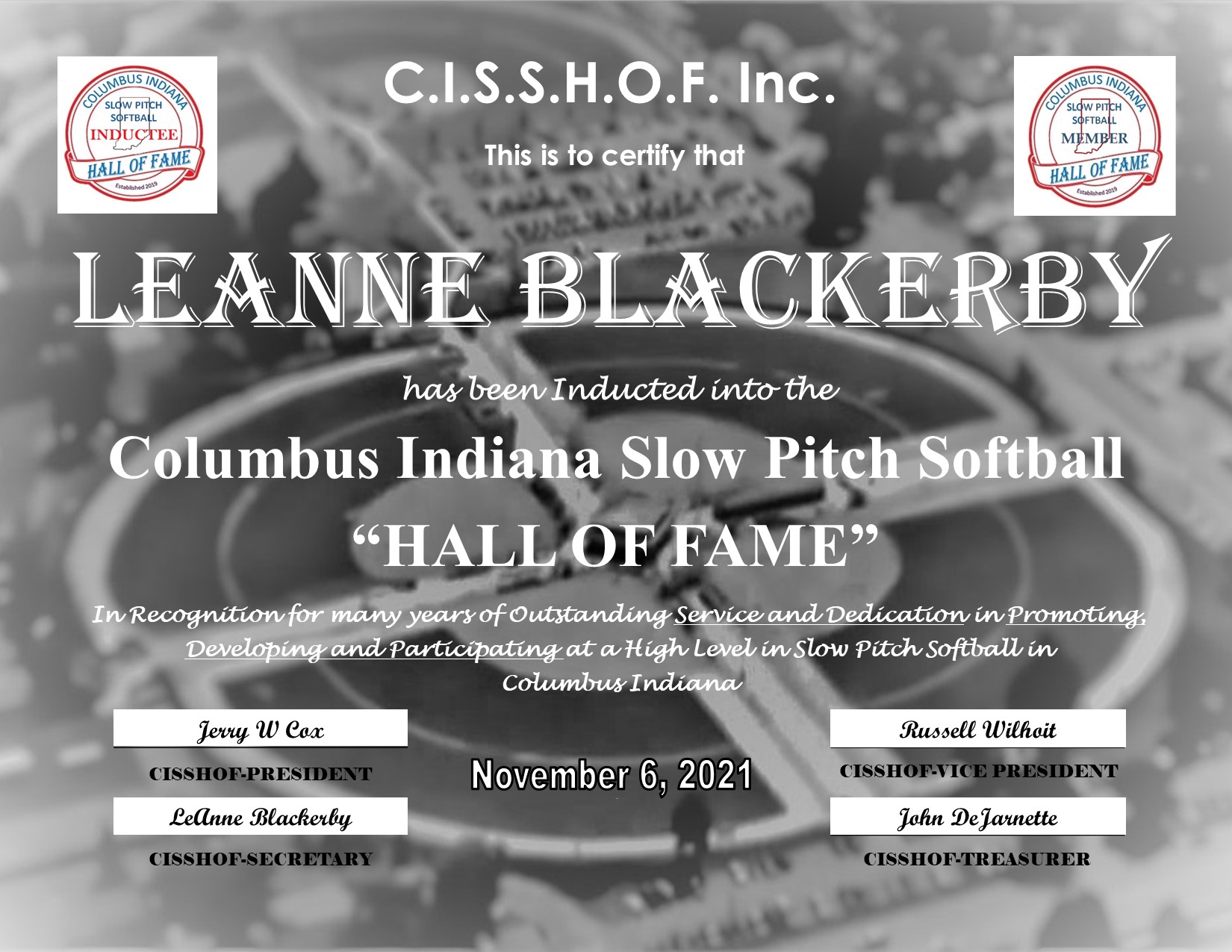 LeAnne Blackerby 2021 CISSHOF Certificate