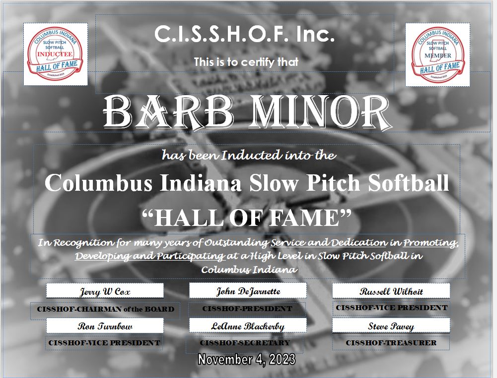 Barb Minor's Certificate