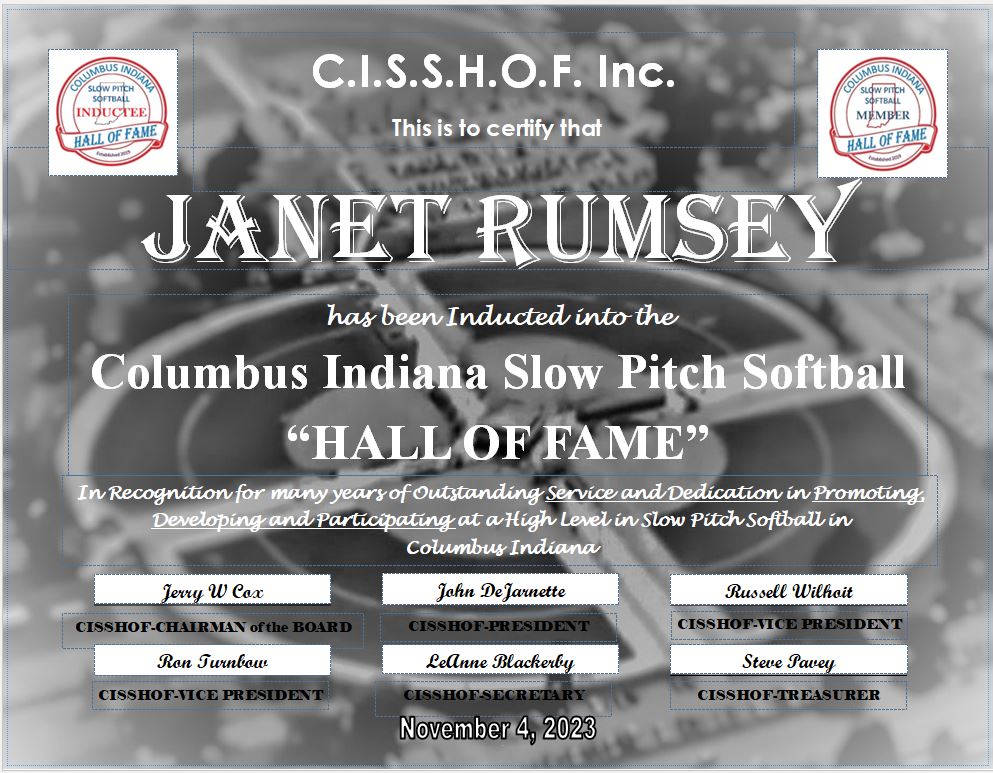 Janet Rumsey’s Certificate