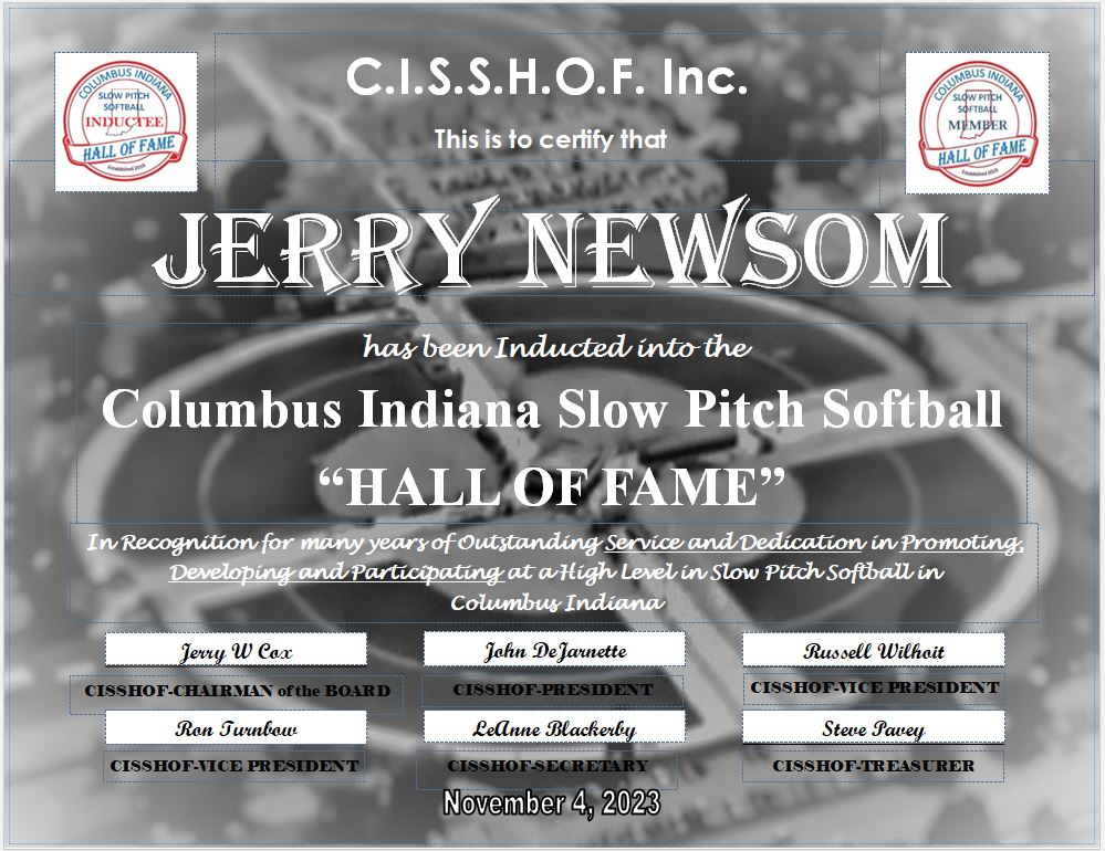 Jerry Newsom’s certificate