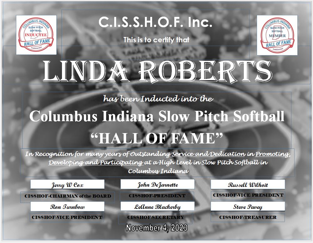 Linda Roberts’ certificate