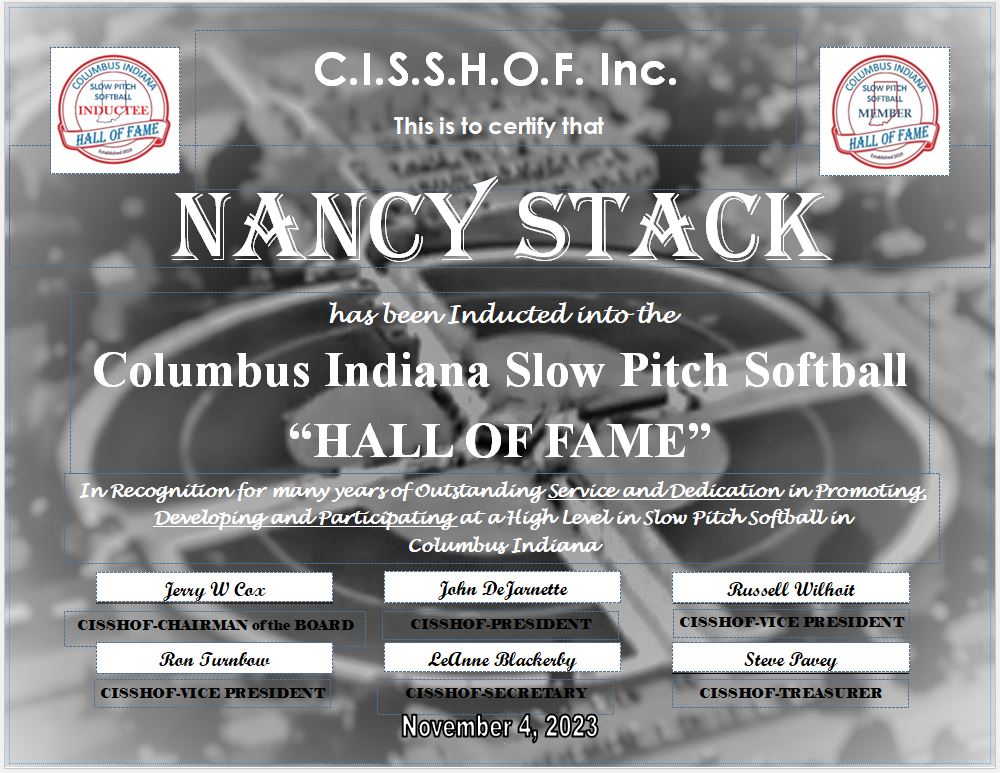 Nancy Stack’s certificate